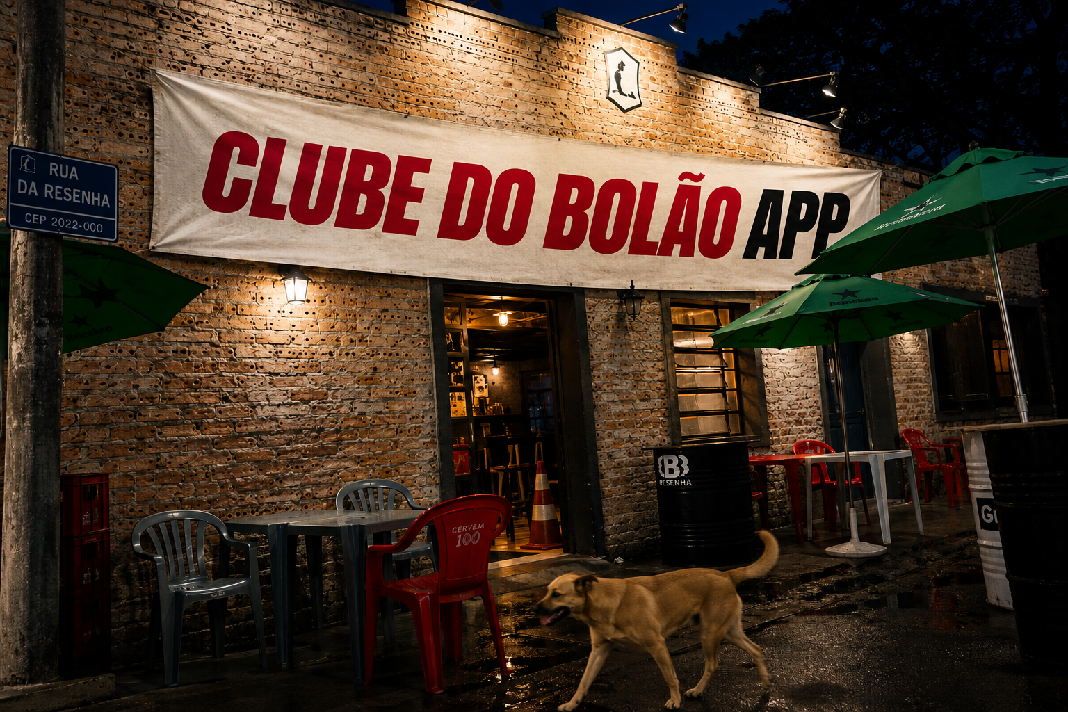Boteco com faixa do Clube do Bolão App